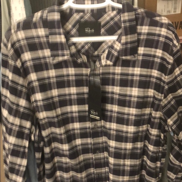 Rails “Reid” Plaid Stretch Navy Lentil Cream Cotton Button Down Shirt - Picture 5 of 9